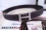 Perfect Replica High-Class Hermes Black Leather Belt With Stainless Steel Buckle